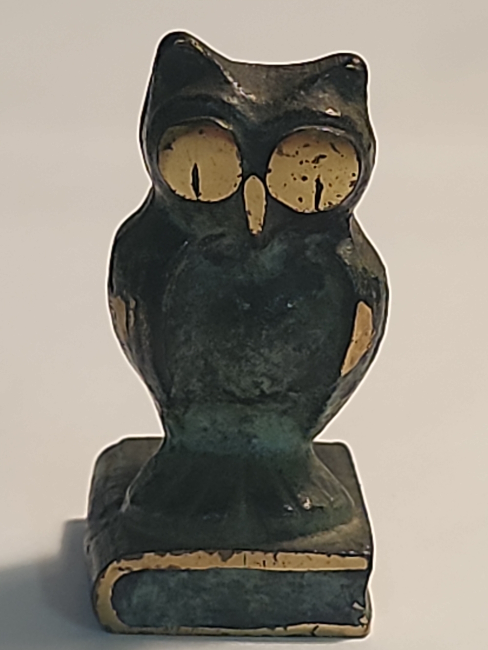 Vintage Bronze / Brass Wise Owl on Book 2.25" Figurine Wisdom Learning Office